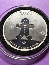 1 oz 2024 Gingerbread Man Happy Holidays Happy New Year .999 Fine Silver 109.99 per troy oz