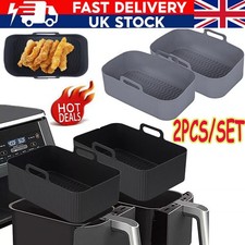 2x Air Fryer Silicone Pot Rectangle Baking Tray Basket Liners Insert Dish UK.