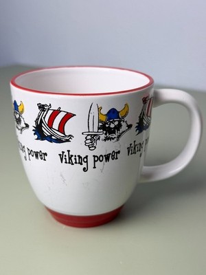 VTG White Ceramic Mug With Red Rim by Bergquist Imports Viking Power Latte Style