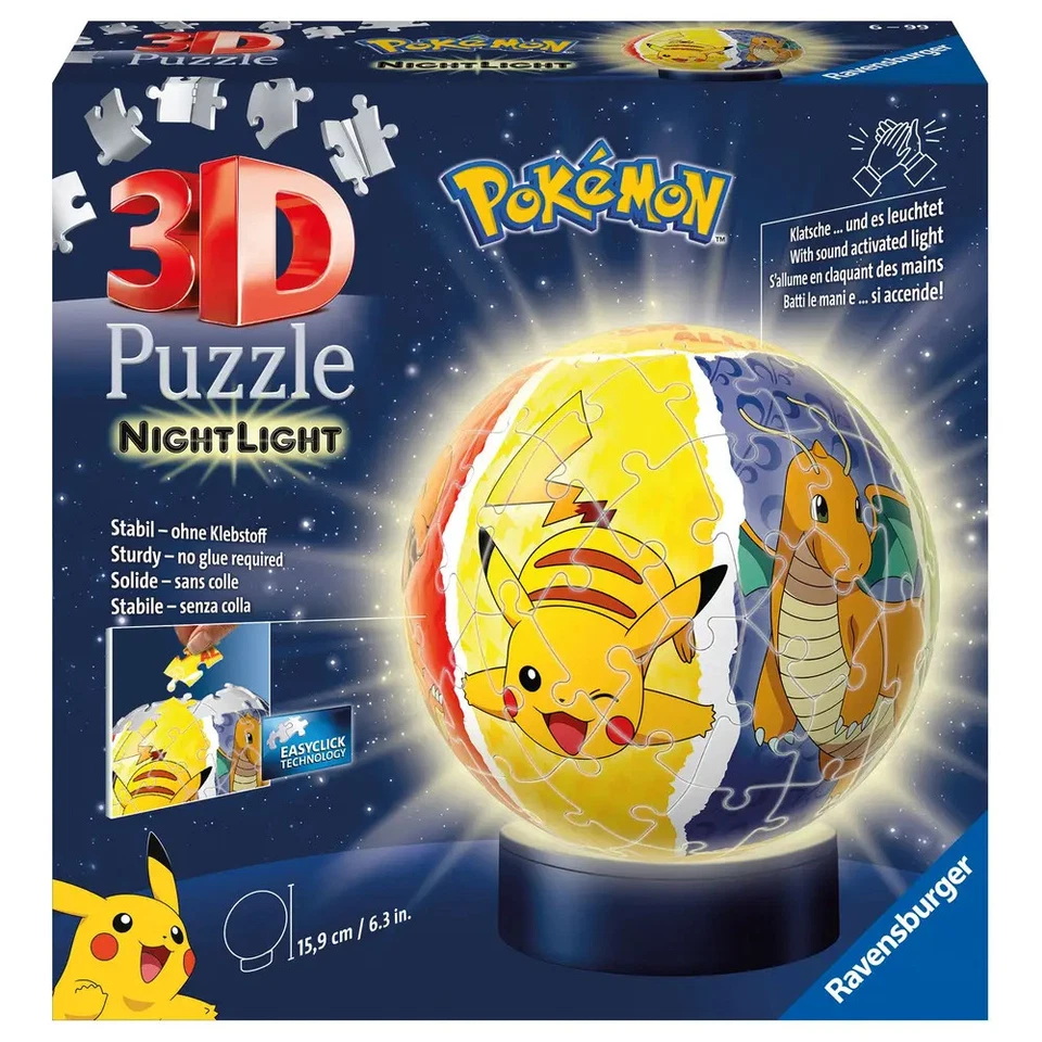 Ravensburger 3D Puzzle 11547 - Nachtlicht Puzzle-Ball Pokémon - 72 Teile Kinder
