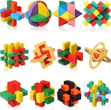 12 Pcs Wooden Brain Teaser Puzzles 3D IQ Challenge Toy Games Logic Mind Smart Pu