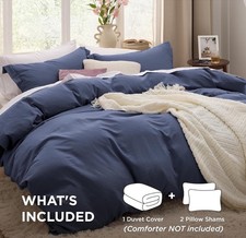 Bedsure Navy King Duvet Cover Set 104x90 Extra Soft Washed Cotton