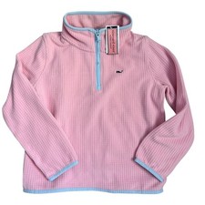 Vineyard Vines Girls Grid Fleece Quarter Zip Pullover Flamingo Pink M 10-12 NEW