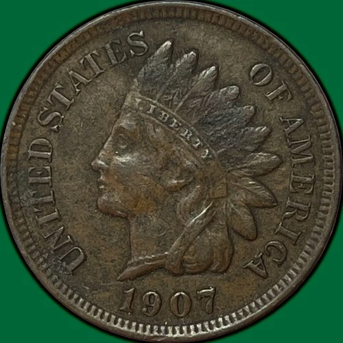 1907 Indian Head Cent Choice Extremely Fine XF+ Coin #34183