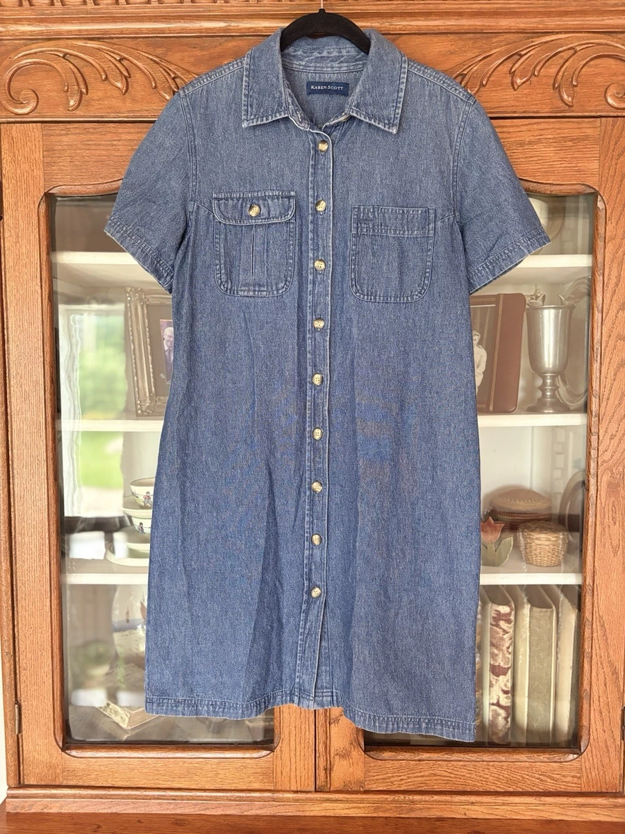 karen scott denim dress Karen Scott Women's Blue Lightweight Denim Tunic Dress Long Sleeve Medium AB 674