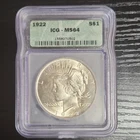 1922 Peace Dollar ICG MS64 Certified Silver $1 Coin Philadelphia KM#150