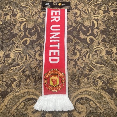 Adidas Manchester United Red White 3 Stripes Soccer Scarf New