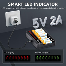 8 Bay AA AAA Battery Charger with LCD Display for Ni-MH Ni-CD AA AAA Recharge...