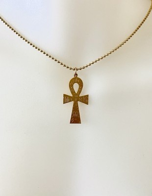 Vintage 12K Solid Gold Ankh Cross Pendant Only ~ Egyptian Engraved Hieroglyphics