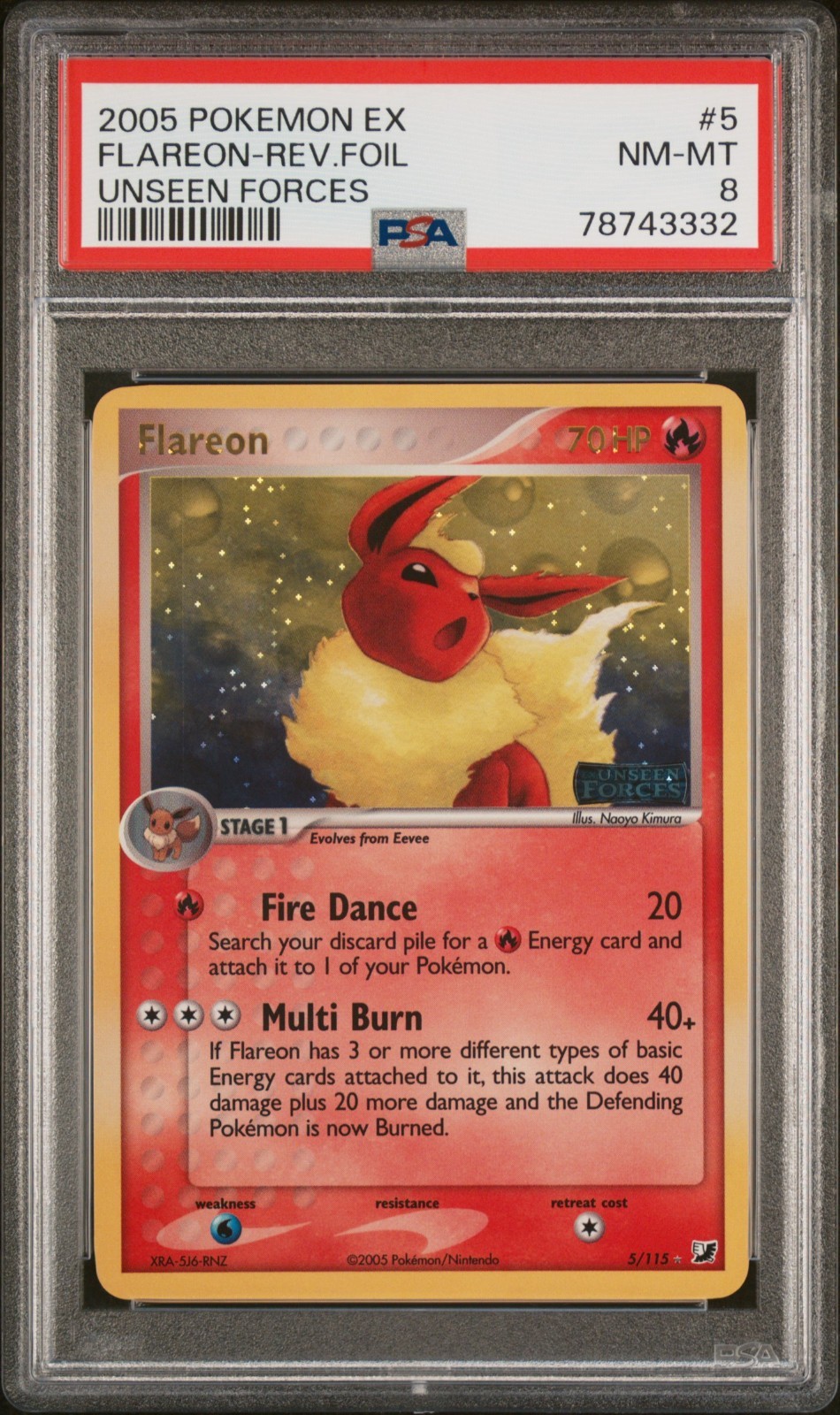 Pokemon Flareon Unseen Forces 5/115 Reverse Holo PSA 8