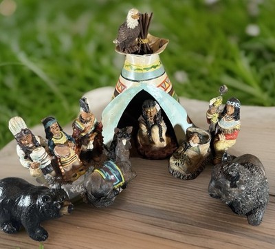 NAVAJO NATIVITY Set NATIVE AMERICAN Style 11 pc Christmas Hand Painted WMG 2003