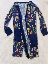 Little Sleepies Alphabet Print Bamboo Zip One Piece Pajama Blue 3T Long Sleeve