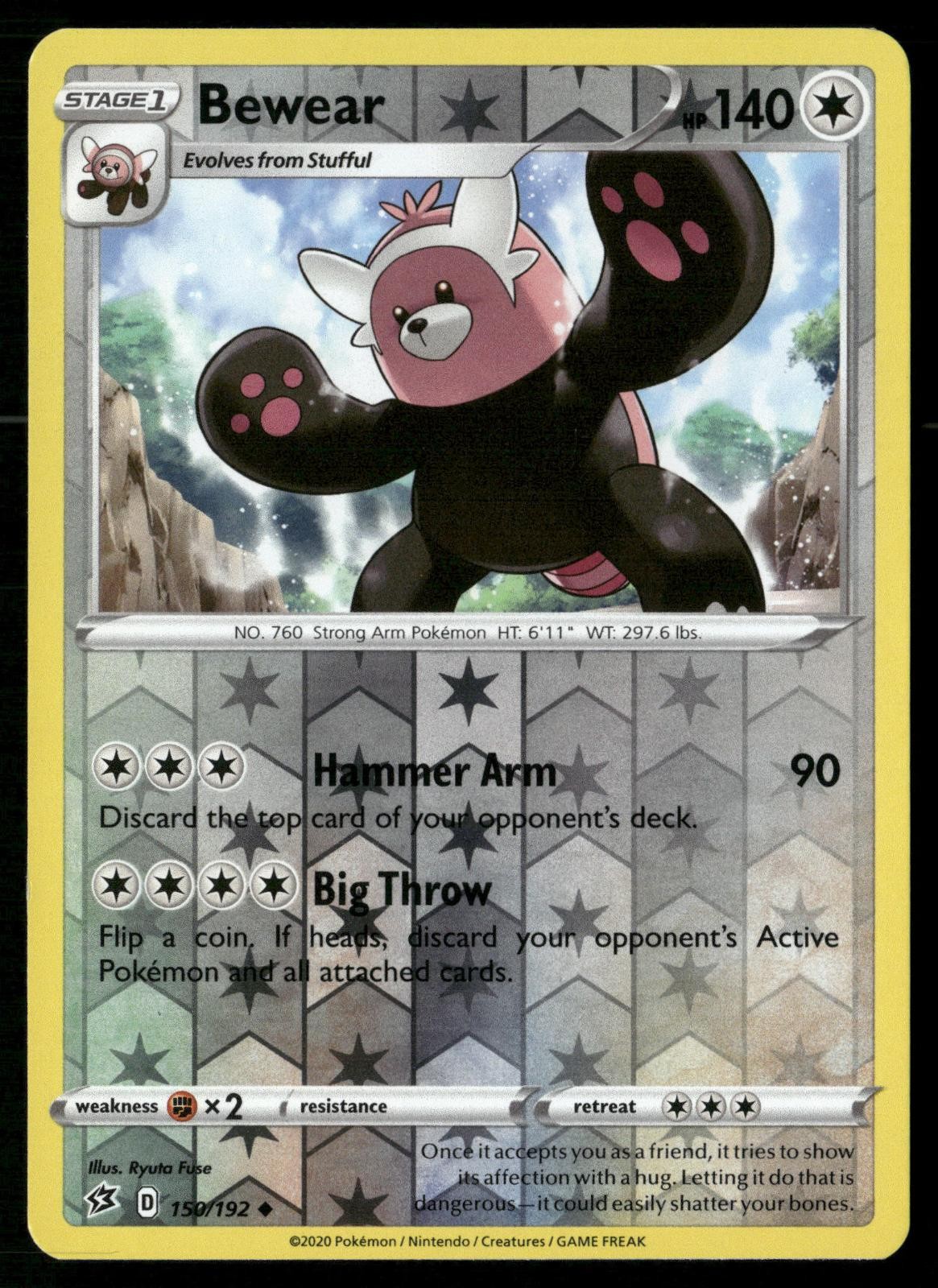 Bewear 150/192 Uncommon Rebel Clash Pokemon Reverse Holo LP
