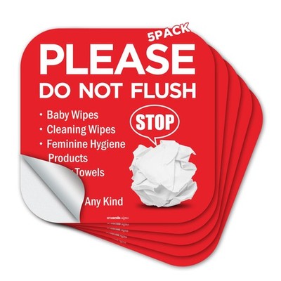 Please Do Not Flush Sign 5 Pack 6''x 6'' 6x6 inches, Red 