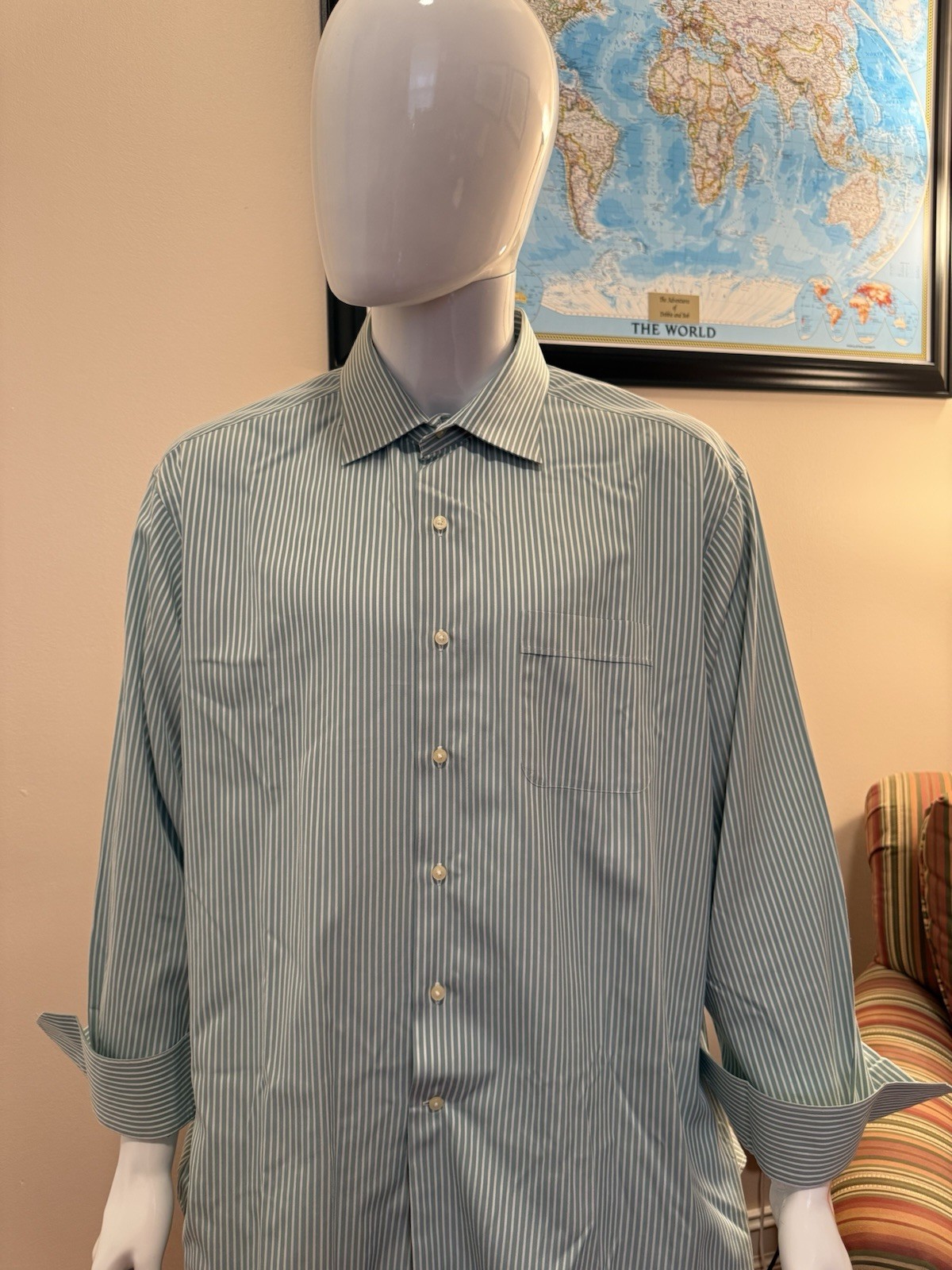 Tommy Bahama Men’s LS Button Down XL Light Green/White Striped Cotton Shirt