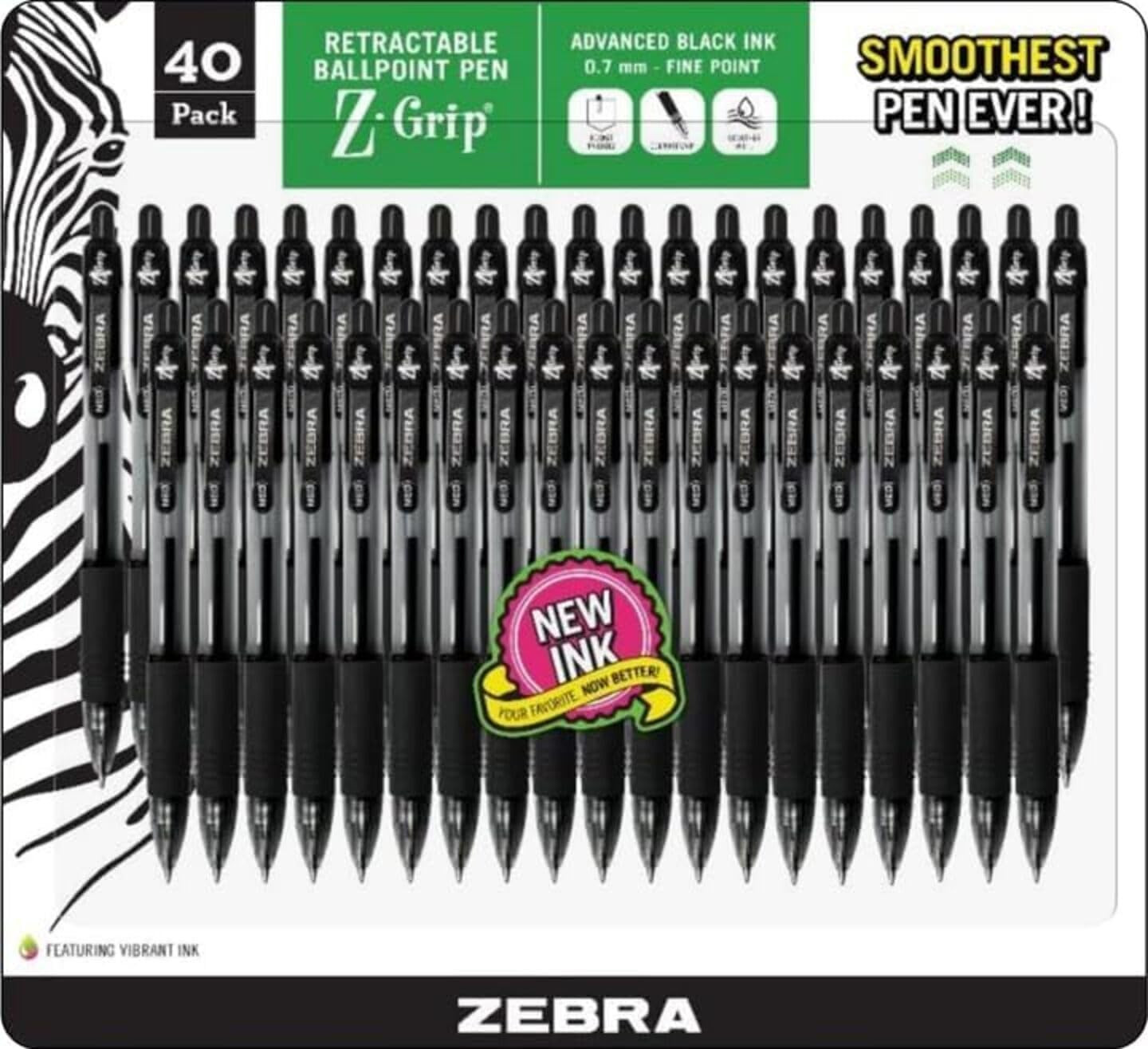 Zebra Z-Grip Ballpoint Pens - Black Retractable Fine Point 0