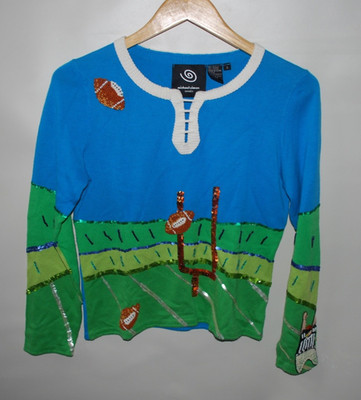 Michael Simon Green Football Embroidered Sweater Women s S Small   Used