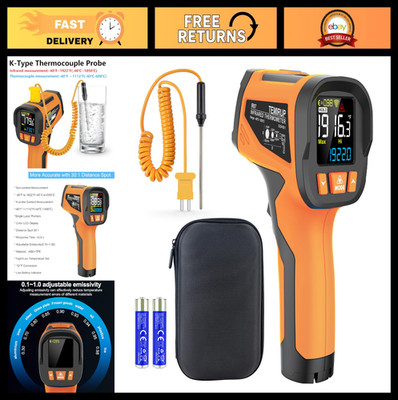 High-Precision Infrared Thermometer -40  to 1922  with Thermocouple Probe, 30:1