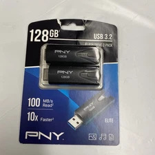 PNY 128GB Elite USB 3.2 Flash Drive - 100MB/s 10x Faster Two Pack
