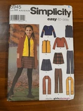 Simplicity 5945 Girls 8-16 Pants Skirt Top Vest Scarf Sewing Pattern
