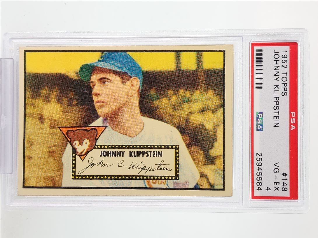 JOHNNY KLIPPSTEIN 1952 TOPPS BASEBALL CHICAGO CUBS #148 PSA 4 Q3686