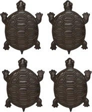 Set Of 4 Cast Iron Bronzed Sea Turtle Patterned Shell Garden Stepping Stones