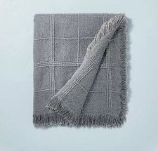 Hearth  Hand Magnolia Dark Gray Grid Lined Textured Linen Blend Throw Blanket
