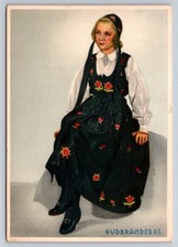 Vintage Norway Postcard Gudbrandsdal Bunad Folk Costume Mittet
