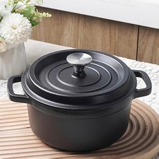 S/M/L Cast Iron Casserole Dish Pre-Seasoned Dutch Oven Grill Pan Soup Pot w/Lid
