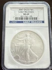 2007 American Silver Eagle 1oz .999 Fine Silver Coin NGC MS69 Early Release Blue