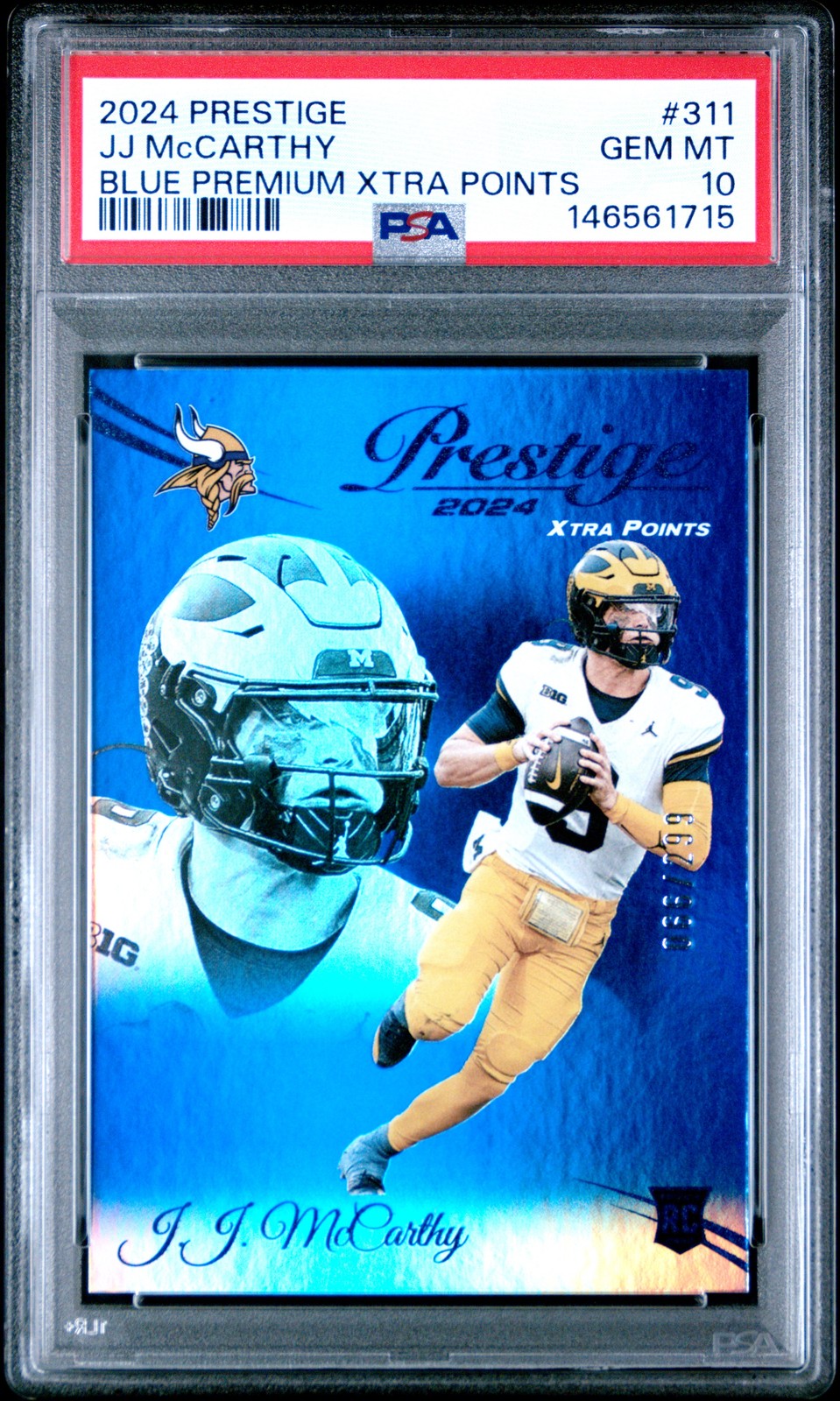JJ McCarthy Panini Prestige #311 Blue Premium Xtra Points