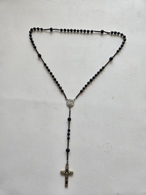 Vintage 14 inch Catholic Black Beaded Rosary Marked France