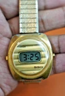 Timex SSQ LCD Digital Watch Gold Tone Round Case Speidel Band Vintage Working