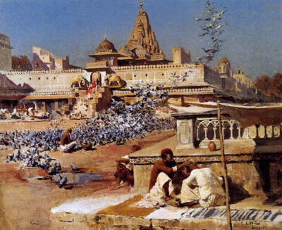 Edwin Weeks Feeding The Sacred Pigeons 1894 17''x 22'' Archival Art Print