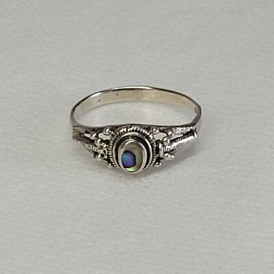 Bague Ancienne En Argent Massif 925 Et Nacre - Taille 56 - Style Vintage - Occasion Comme Neuve