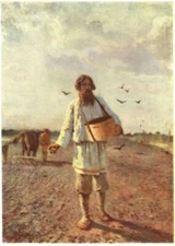 Oil painting Grigoriy-Myasoyedov-Sower farmer in autumn landscape handmade art