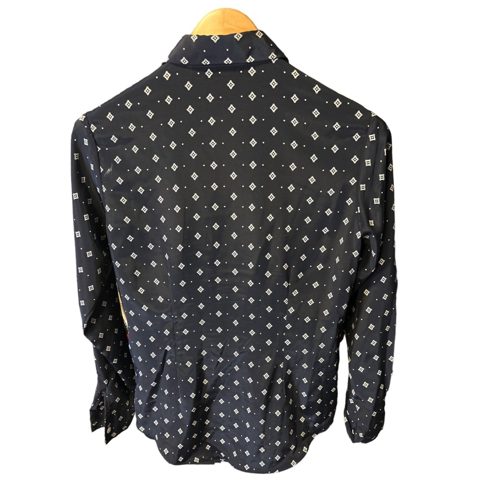 Halston Black Patterned Button Front Long Sleeve … - image 2