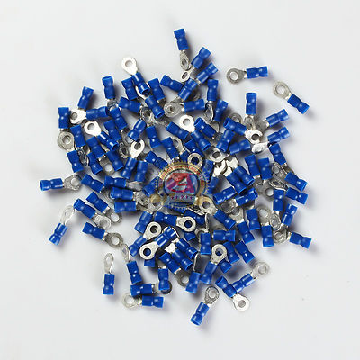 100 Car Ground Wire Ring Terminals Vinyl Blue 16-14 Gauge