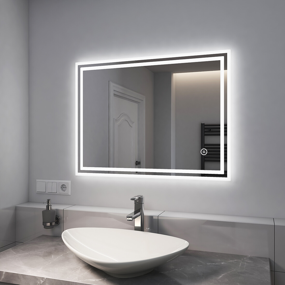 EMKE Bathroom Mirror LED Light With Shaver Socket Demister Illuminated 60x80cm