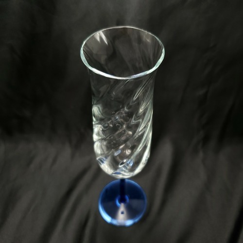 Imtrac Carousel Blue Champagne Flute 10in Clear Glass Swirl Optic Bowl Romania - Picture 4 of 8