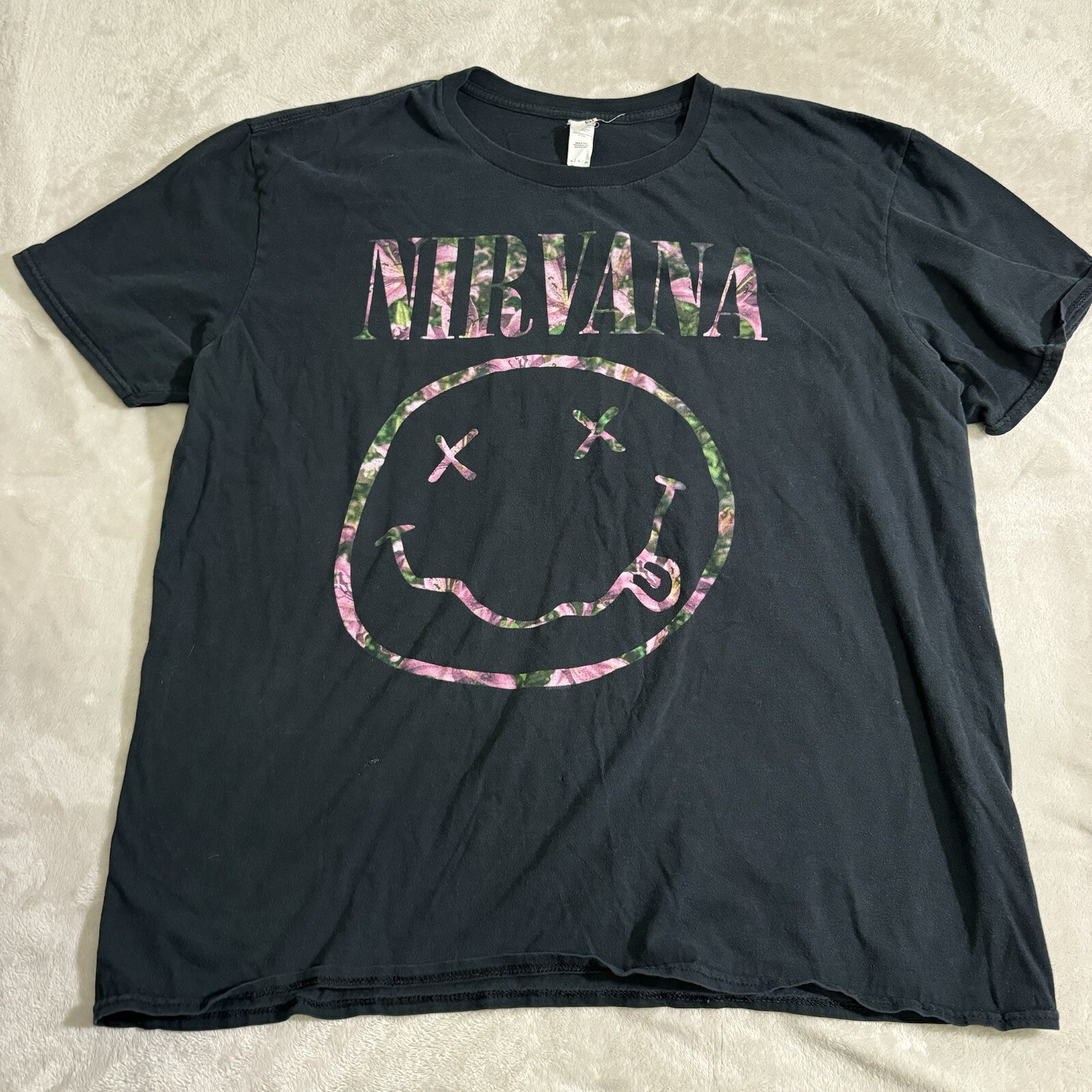 Nirvana Smiley Face T Shirt Anvil XL Floral