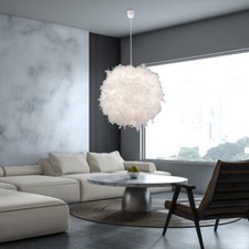 Pendelleuchte Hängelampe LED Wohnzimmerleuchte Kugellampe Textil weiß Federn E27