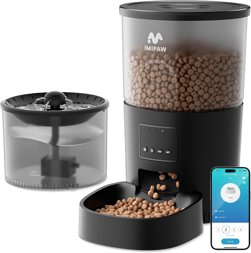 Automatic Cat Feeder and Water Dispenser, Timed Dry Food Dispenser APP Remote Co