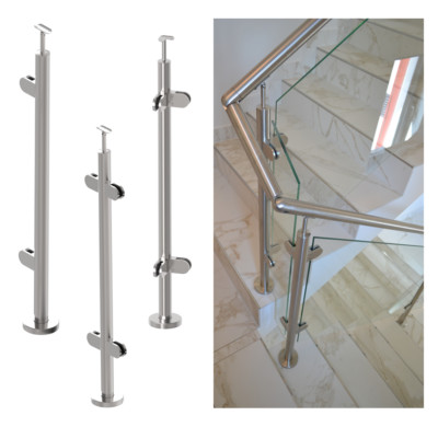 Pfosten für Glas Glashalter Glasgeländer Edelstahl Treppen Geländerpfosten V2A