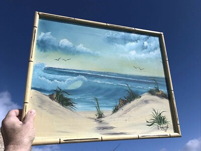OUTER BANKS NORTH CAROLINA Sea Oats Big Waves Painting Arbogast OOAK  sj10m1