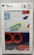 Nike 3 piece infant set Bodysuit, Hat  Booties White  Blue NN0903-001 6-12m 