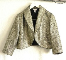 Chico's Open Bolero/Cropped 3/4 Sleeve Gold MetallicTextured Relaxed Fit Size 0