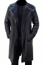 Blade Runner 2 Ryan Gosling Faux Shearling Real Black Leather Long Coat