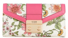 NEW Guess Women's White Pink Floral Print Trifold Large Wallet Clutch Bag