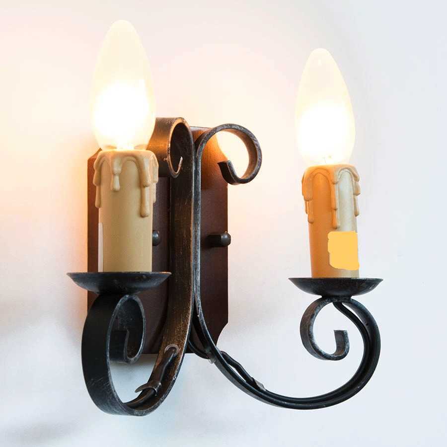 Applique Vintage 2 Luci Ferro e Legno: Lampada Officina per Interni